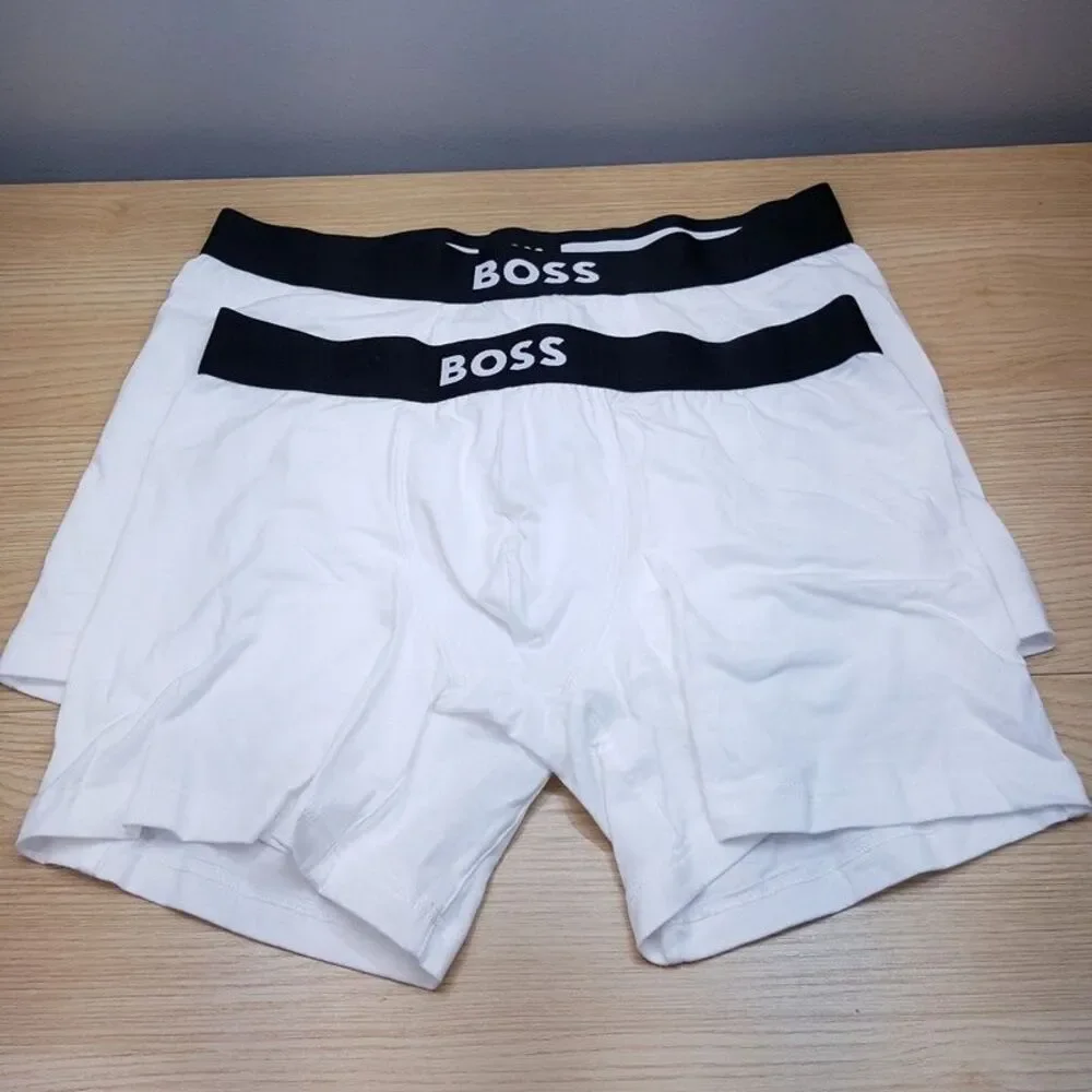HUGO BOSS Boxer Briefs Mens Small White 2-Pack Cotton Stretch Logo